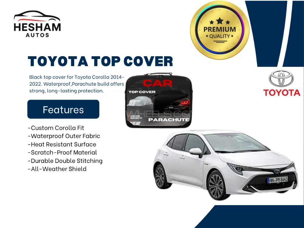 Toyota Corolla 2014–2022 Car Top Cover | Black | Waterproof | Scratch-Resistant | Parachute Image-1