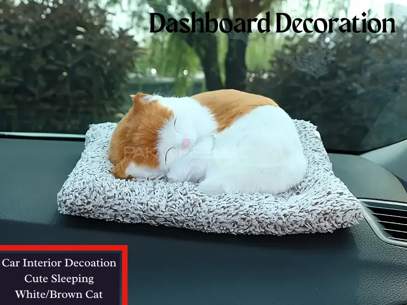 Car Ornaments Cute Simulation Sleeping W/B Color Cat Decoration | Automobile Lovely Kittens Doll Toy Image-1