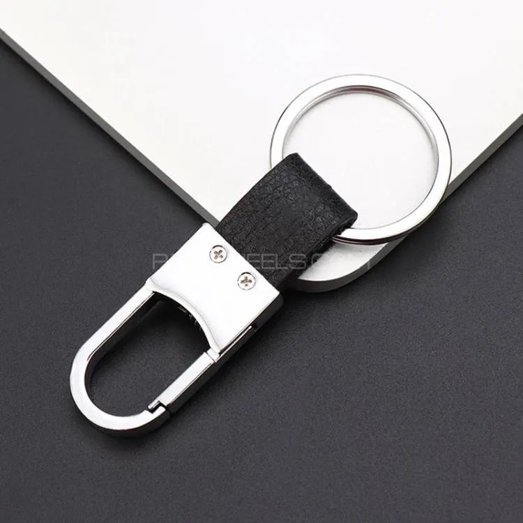 Creative Men's Black Leather Strap Key Ring Image-1