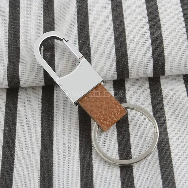 Creative Men's Brown Leather Strap Key Ring Image-1