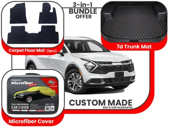 Kia Sportage 2019-2024 |Premium Bundle – 3-in-1|Carpet floor mats ,Trunk Mat and Microfiber Cover Image-1