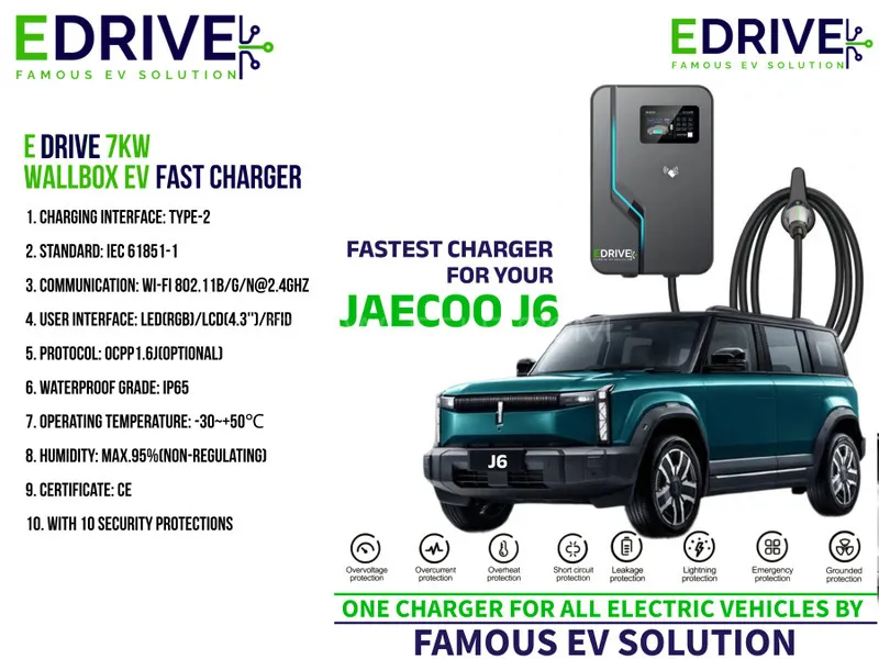 E Drive Fast EV Charger Type 2  - 7KW Single Phase 32 Amps Image-1