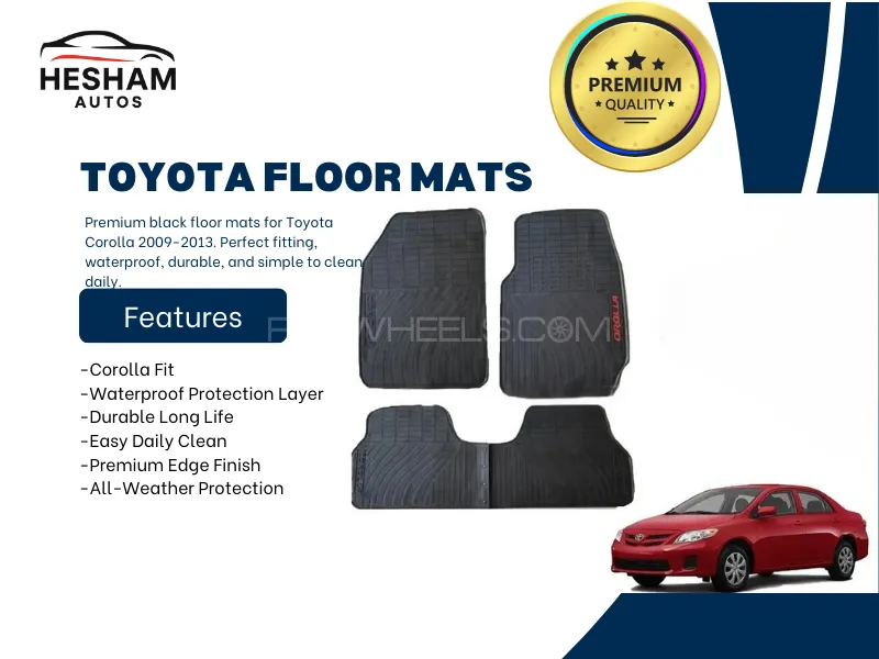 Premium Toyota Corolla 2009-2013 Rubber Full Fitting Car Latex Mat – All-Weather Interior Protection Image-1