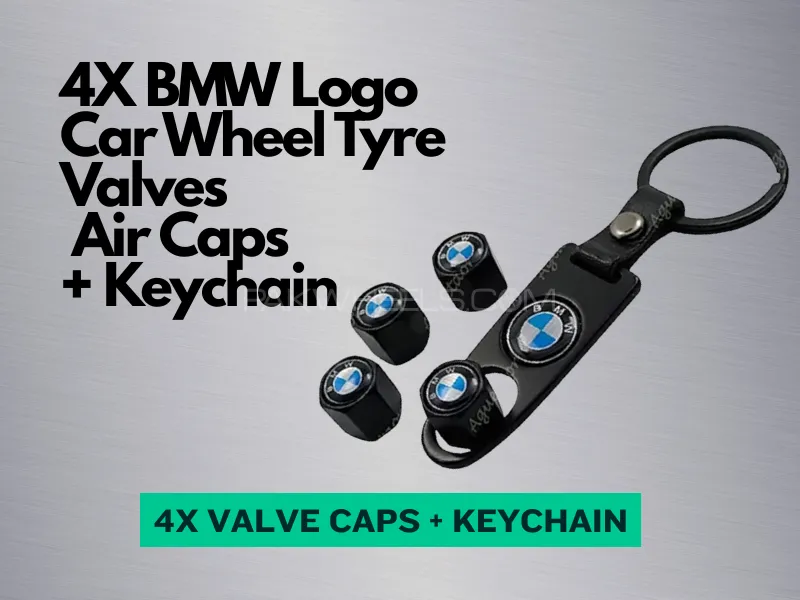 4X BMW | Logo Car Wheel | Tyre Valves | Dust Stems | Air Caps + Key ring Image-1