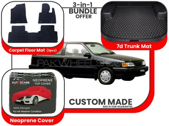 Hyundai Excel 1989 -1995 |Premium Bundle– 3-in-1| Carpet Floor mats , Trunk Mat and Neoprene Cover Image-1