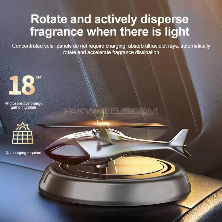 Solar Powered Rotating Helicopter Car Aromatherapy Air Freshener – Silver Image-1