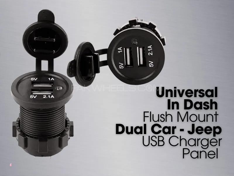Universal In Dash | Flush Mount | Dual Car | Jeep | USB Charger | Panel 2 | USB 2.1 A - 1.2 A Image-1