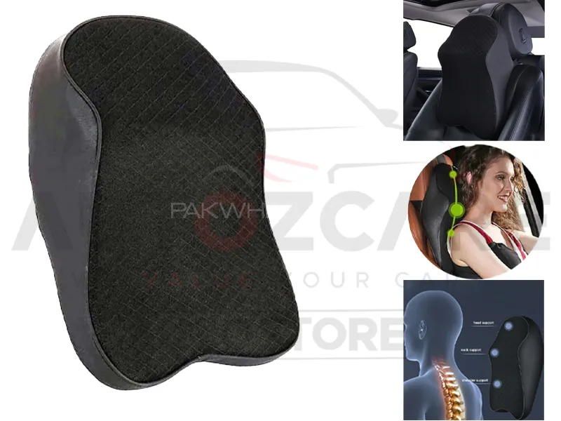 Universal Imported Leather Style Neckrest Backrest | Breathable Pillow Neck Support Cushion - Black Image-1