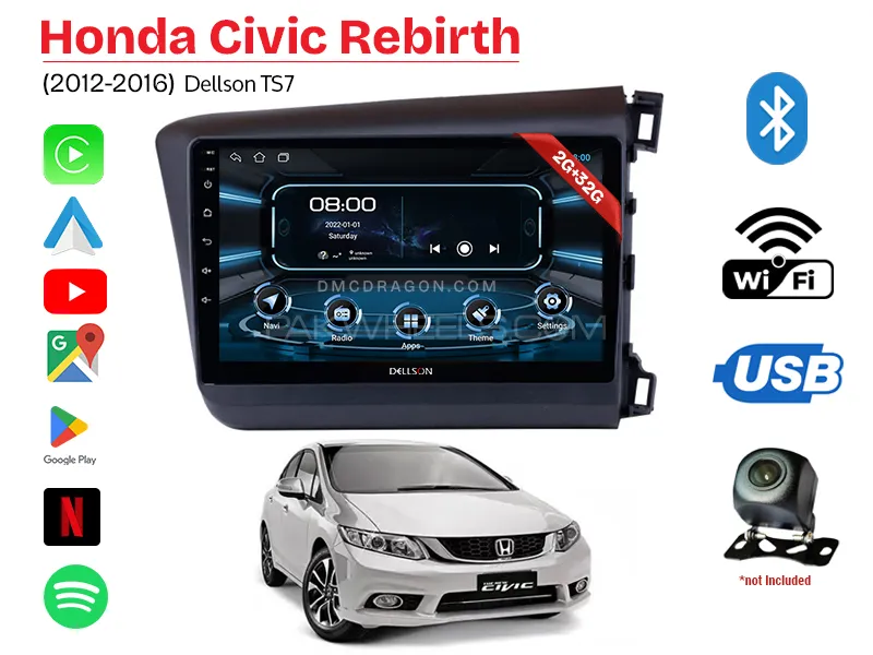 Honda Civic 2012-2016 Dellson TS7 2GB+32GB Android Panel Car Radio Stereo 9in Screen Image-1