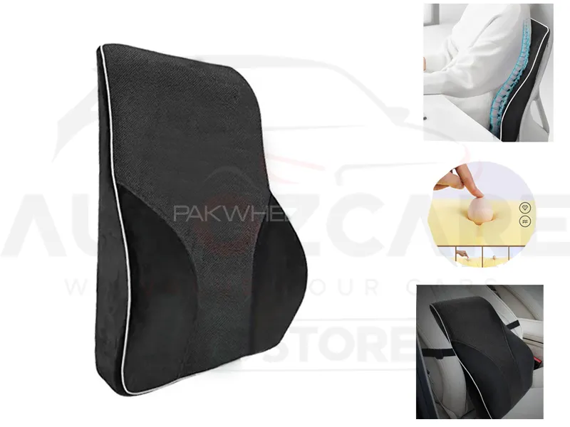 Universal Imported Leather Style lamber support | Breathable Pillow Lamber Support Cushion - Black Image-1
