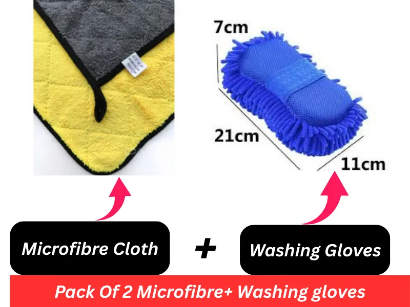 Bundle Pack Off Car Microfibre + Car Washing Gloves / (1Pc Microfibre+ 1 Pc Washing Gloves) Image-1
