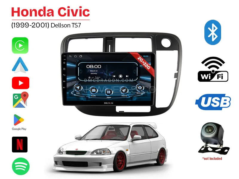 Honda Civic 1999-2001 Dellson TS7 2GB+32GB Android Panel Car Radio Stereo 9in Screen Image-1