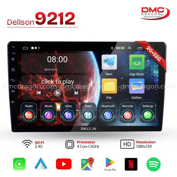 Dellson 9212 Android Car Stereo 9-in Screen | 2GB + 32GB | Apple CarPlay & Android Auto Image-1