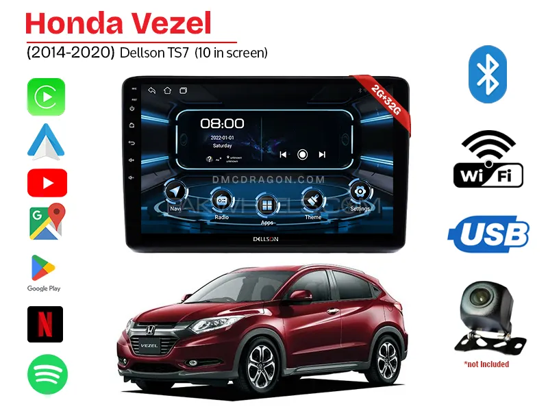 Honda Vezel 201-2022 Dellson TS7 2GB+32GB Android Panel Car Radio Stereo 10in Screen Image-1