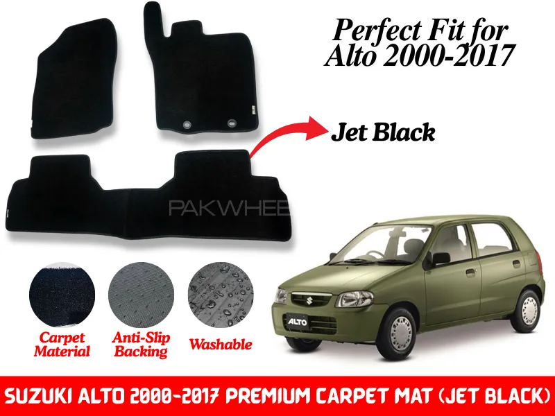 Premium Quality Suzuki Alto 1000CC Fitting Carpet Floor Mats (Jet Black) | Perfect Fit Mats Image-1