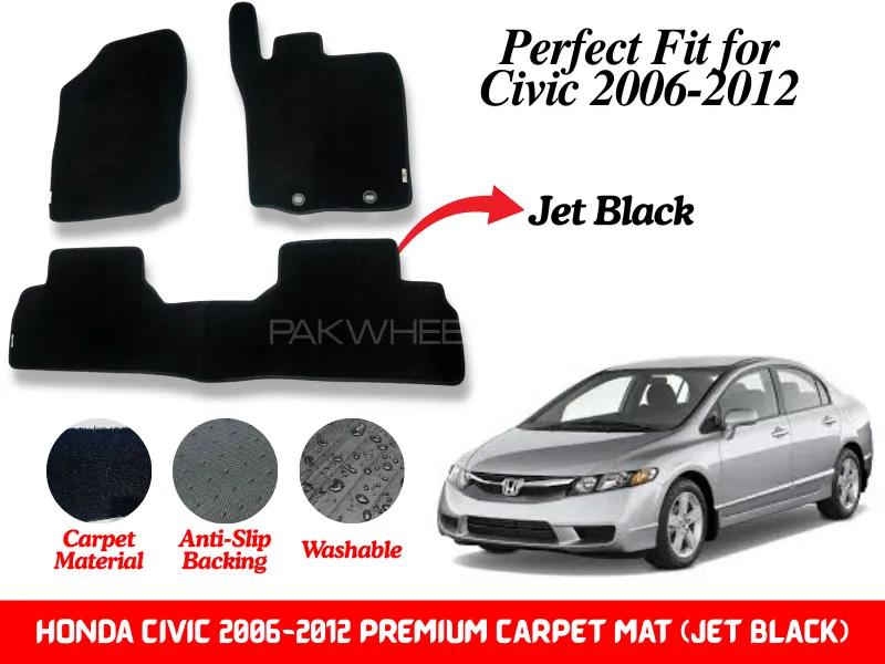 Premium Quality Honda Civic 2006-2012 Fitting Carpet Floor Mats (Jet Black) | Perfect Fit Mats Image-1