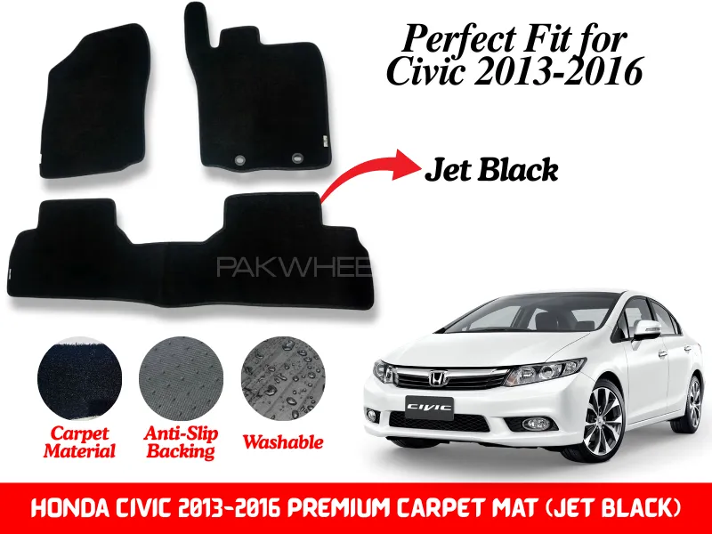 Premium Quality Honda Civic 2013-2016 Fitting Carpet Floor Mats (Jet Black) | Perfect Fit Mats Image-1