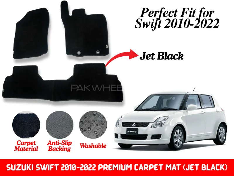 Premium Quality Suzuki Swift 2010-2022 Fitting Carpet Floor Mats (Jet Black) | Perfect Fit Mats Image-1