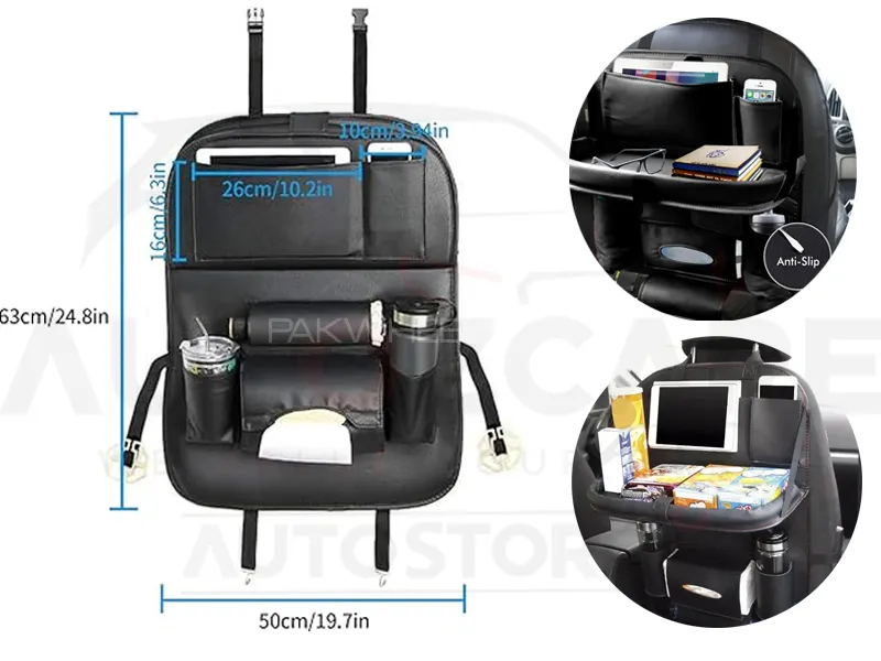 Car Back Seat Organizer with Foldable Tray Dining Table - Grey Image-1