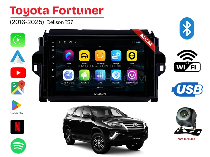 Toyota Fortuner 2016-2025 Dellson TS7 2GB+32GB Android Panel Car Radio Stereo 9in Screen Image-1