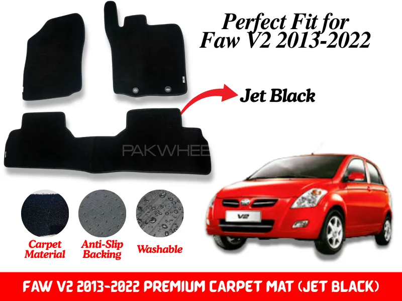3Pc Premium Quality FAW V2 2013-2022 Fitting Carpet Floor Mats (Jet Black) | Perfect Fit Image-1