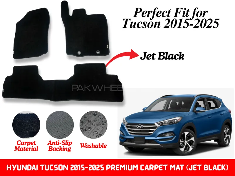 3Pc Premium Quality Hyundai Tucson 2015-2025 Fitting Carpet Floor Mats (Jet Black) | Perfect Fit Image-1