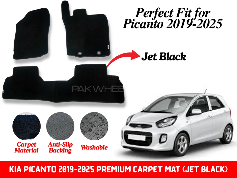 3Pc Premium Quality KIA Picanto 2019-2025 Fitting Carpet Floor Mats (Jet Black) | Perfect Fit Image-1