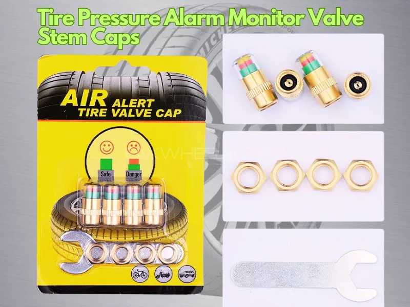 Tire Pressure | Alarm Monitor Valve Caps | 4PCS | Lot 2.4 Bar | Car Auto Gold Caps Image-1