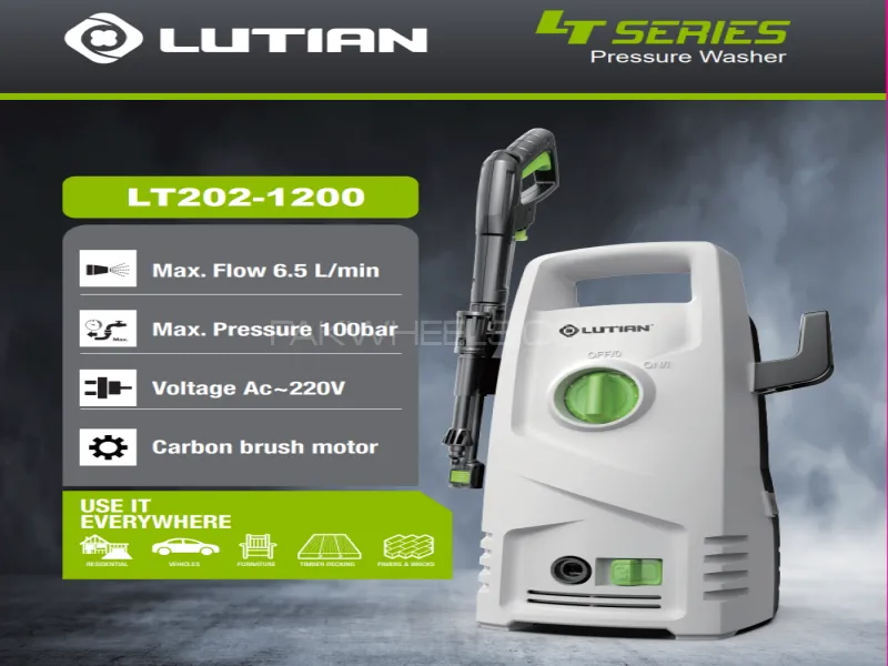 LUTIAN - LT202-1200 ( Car ) High Car Pressure Washer 100 Bar 1200 Watts Self Priming Image-1