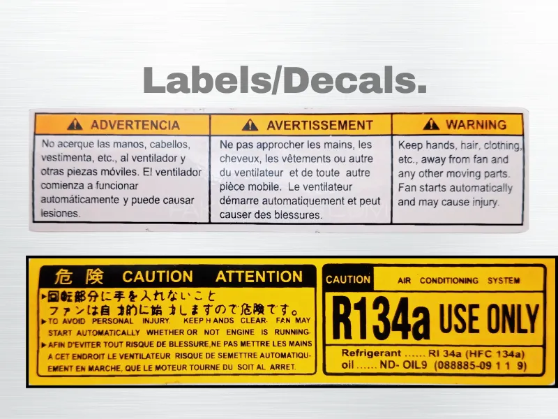 Engine Room Caution Stickers | AC Gas R 134 a Only | Warning for Automatic Fan | Set of Two Labels Engine Room Caution Stickers | AC Gas R 134 a Only | Warning for Automatic Fan | Set of Two Labels Image-2
