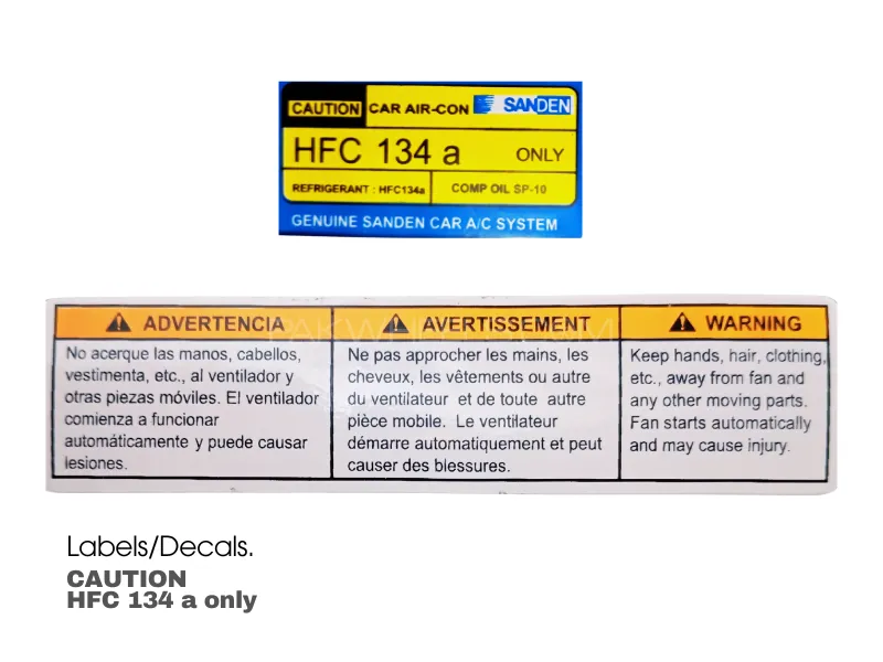 Engine Room Caution Stickers | HFC R 134a Only | Warning for Automatic Fan | Set of Two Labels Engine Room Caution Stickers | HFC R 134a Only | Warning for Automatic Fan | Set of Two Labels Image-1