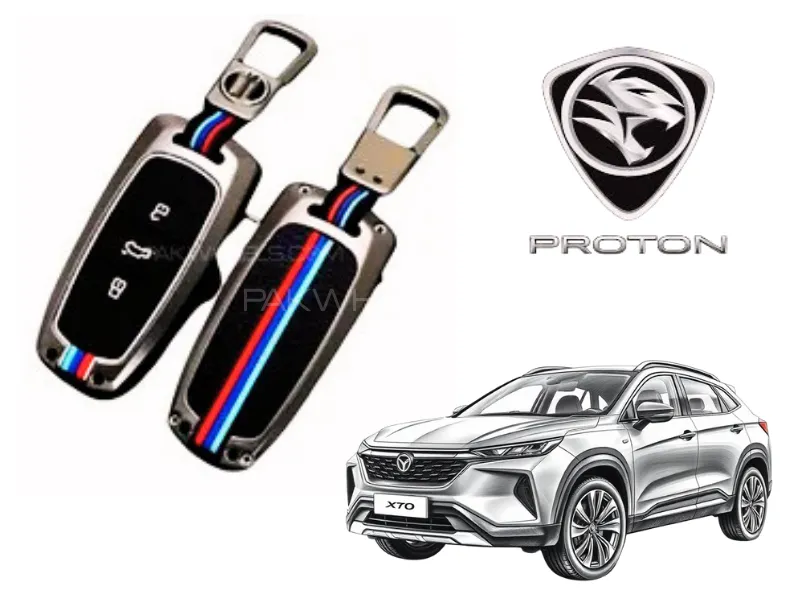 Proton X70 |  Metal Key Cover | Car Remote Key Cover |Casing Metal Casing | Leather Keychain | Logo  Image-1