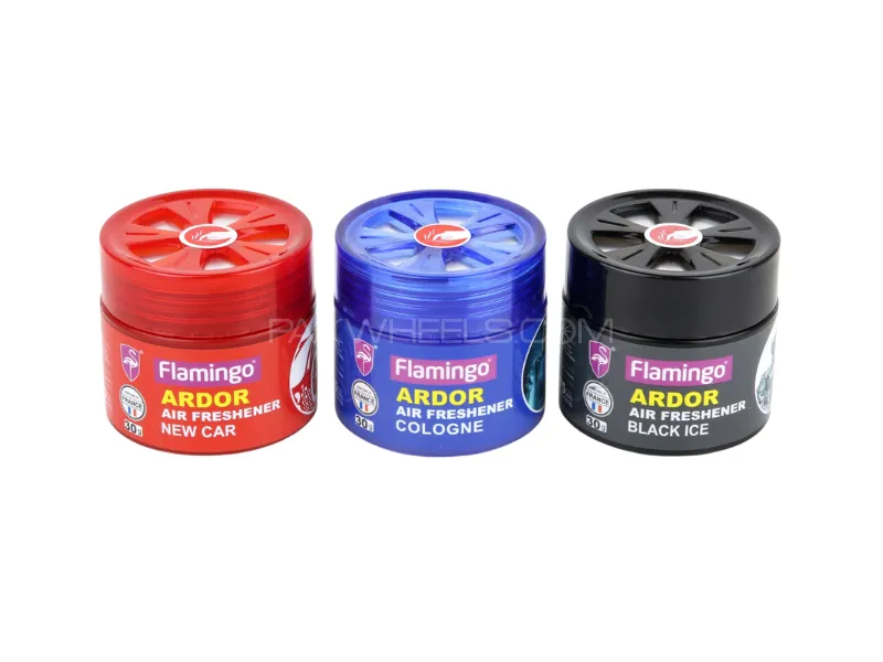 Flamingo Ardor Car Gel Perfume – Pack of 3 (New Car, Black Ice & Cologne Scents) Image-1