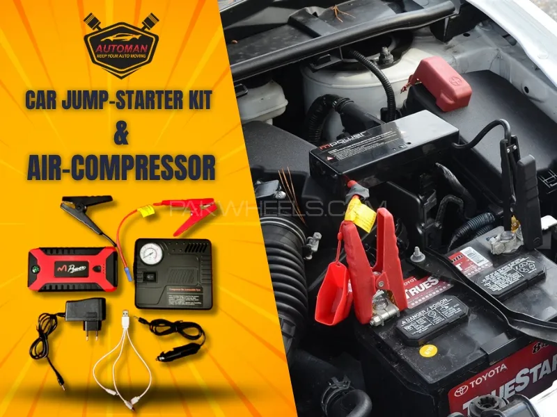 High Power Jump Starter 3-in-1 – Emergency Power Bank, Flashlight & Air Compressor Image-1