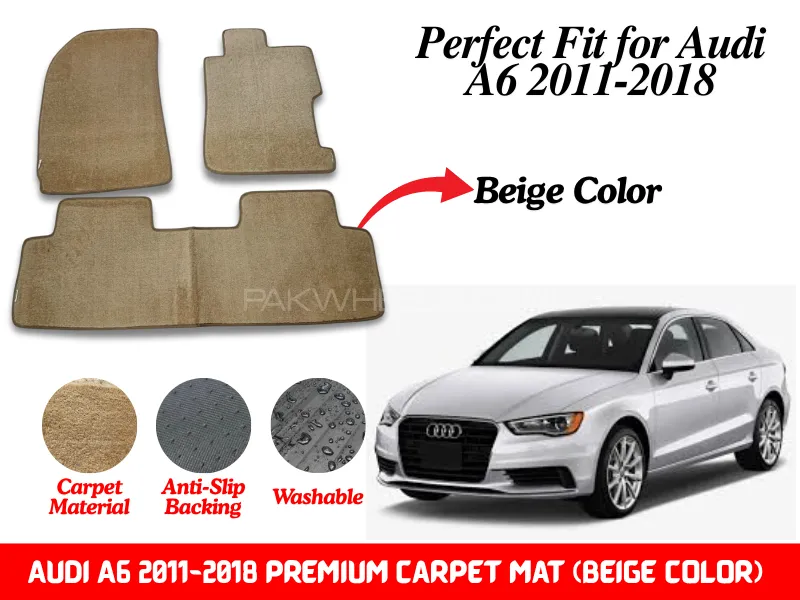 Premium Quality Audi A6 2011-2018 Fitting Carpet Floor Mats (Beige Color) | Perfect Fit Mats Image-1