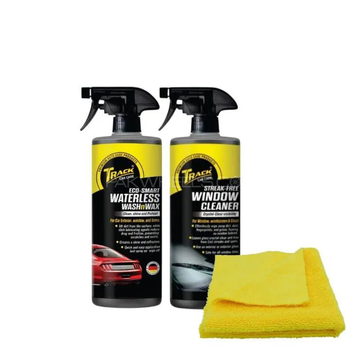 Track Waterless Wash & Wax And Window Glass Cleaner 500ml Pack of Two With Microfiber Towel Image-1