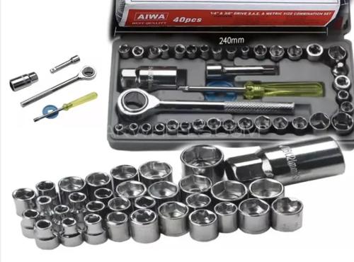 40 Pcs Combination Socket Wrench Set | Metric & SAE | Portable Ratchet Repair Tool Kit  40 Pcs Combination Socket Wrench Set | Metric & SAE | Portable Ratchet Repair Tool Kit