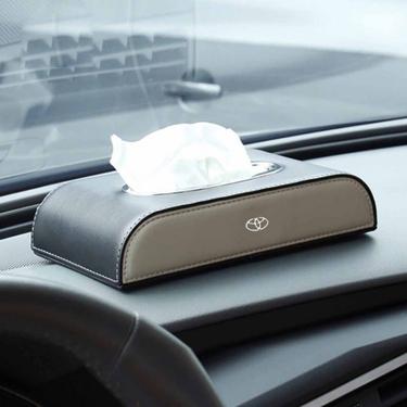 TOYOTA, HONDA, SUZUKI, KIA Logo Car Tissue Box – Beige & Black Premium Leather Organizer TOYOTA, HONDA, SUZUKI, KIA Logo Car Tissue Box – Beige & Black Premium Leather Organizer