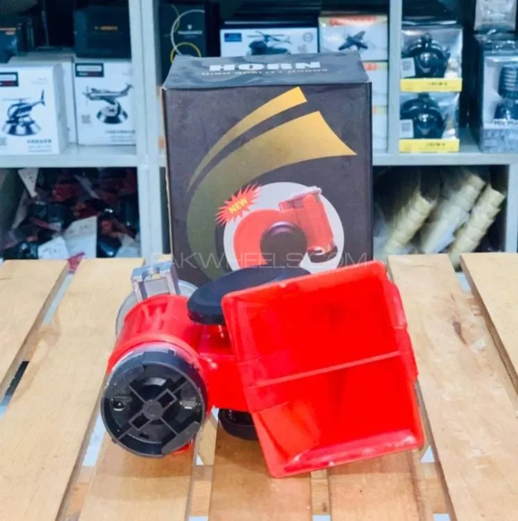 Car Air Horn 12V 115 DB Red Compact Dual Tone Electric Pump Loud Siren Car Air Horn 12V 115 DB Red Compact Dual Tone Electric Pump Loud Siren Image-2