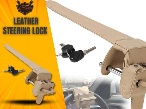 Leather Steering Lock for Cars – Beige Color | Anti-Theft Heavy Duty Car Lock | AutoManPK Leather Steering Lock for Cars – Beige Color | Anti-Theft Heavy Duty Car Lock | AutoManPK
