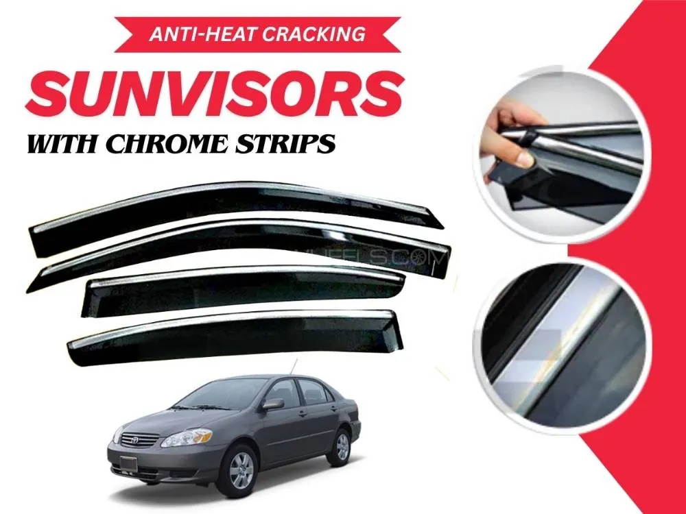 Toyota Corolla 2002 - 2008 Sun Visor With Chrome Strips | Air Press | Anti-Heat Cracking Sun Visors  Toyota Corolla 2002 - 2008 Sun Visor With Chrome Strips | Air Press | Anti-Heat Cracking Sun Visors  Image-1