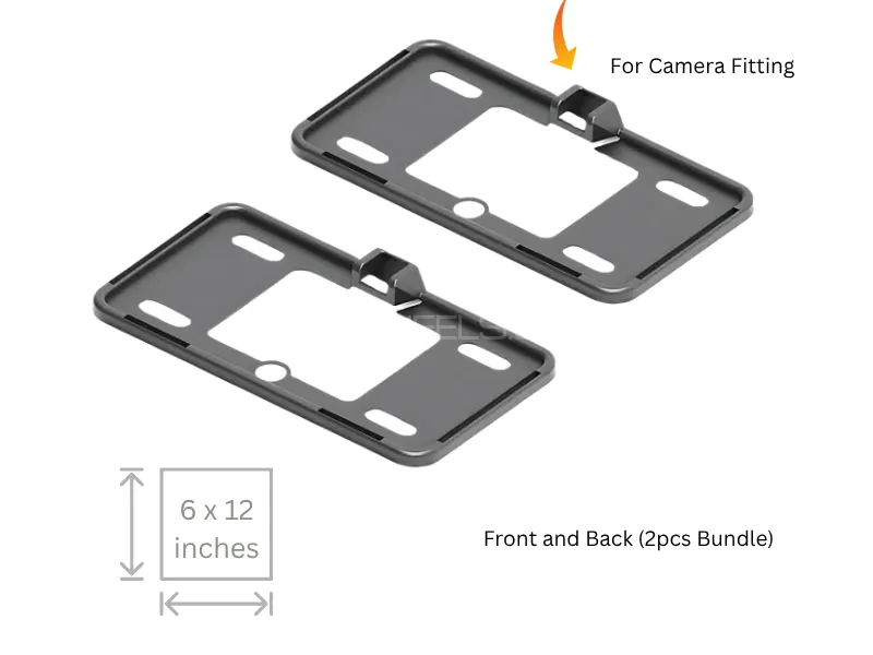 Car Number Plate Frame Black with Camera Fitting Option – 2PC Front & Back Set, Without LED Lights Image-1