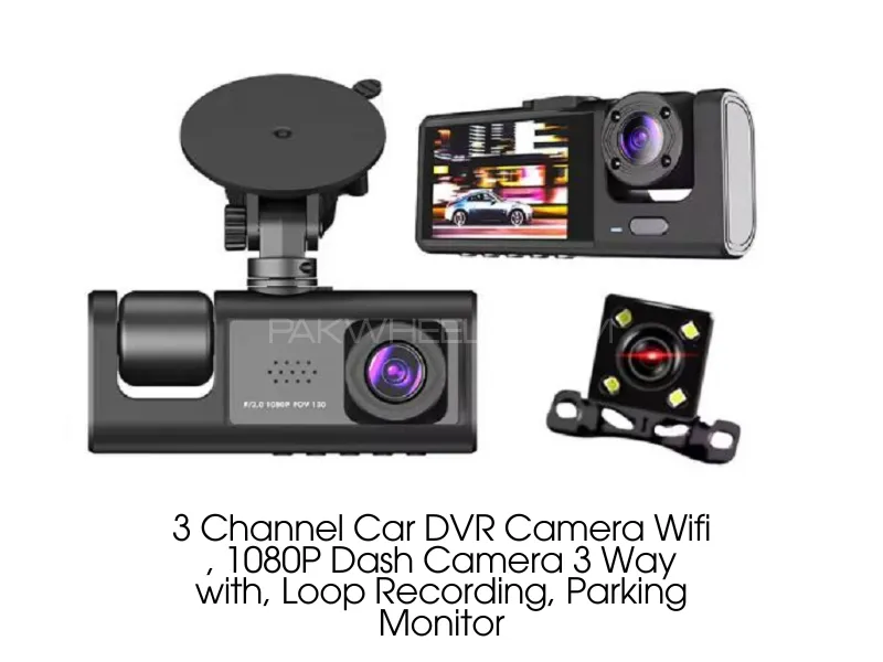 3 Channel Car DVR Camera Wifi |1080P Dash Camera 3 Way with | Loop Recording | Parking Monitor Image-1