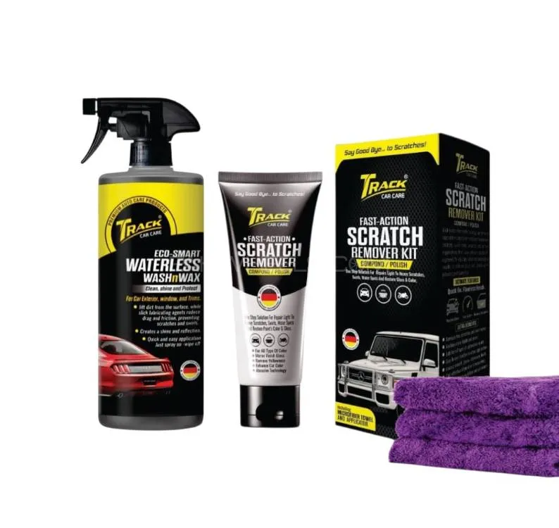 Track Car Care-Waterless Wash & Wax 500ml And Track Scratch Remover 200g With Free Microfiber Towel Image-1