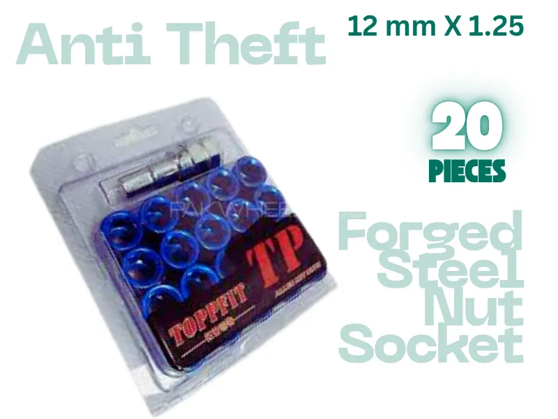 20 Pcs | Anti Theft Wheel Nuts | 12mm X 1.25 | Lug Nuts Blue | Universal Fitting  Image-1