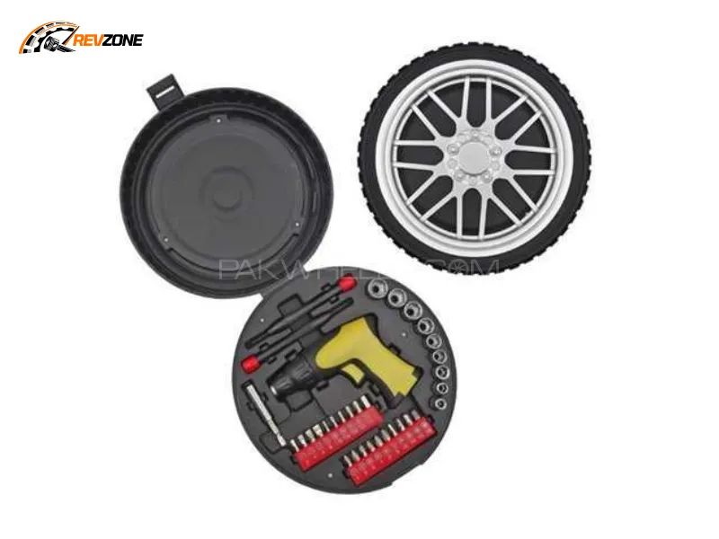 33 Pcs Cordless Screwdriver & Tool Kit Set | Portable Wheel-Shaped Box | Multi-Functional Home & Car Image-1