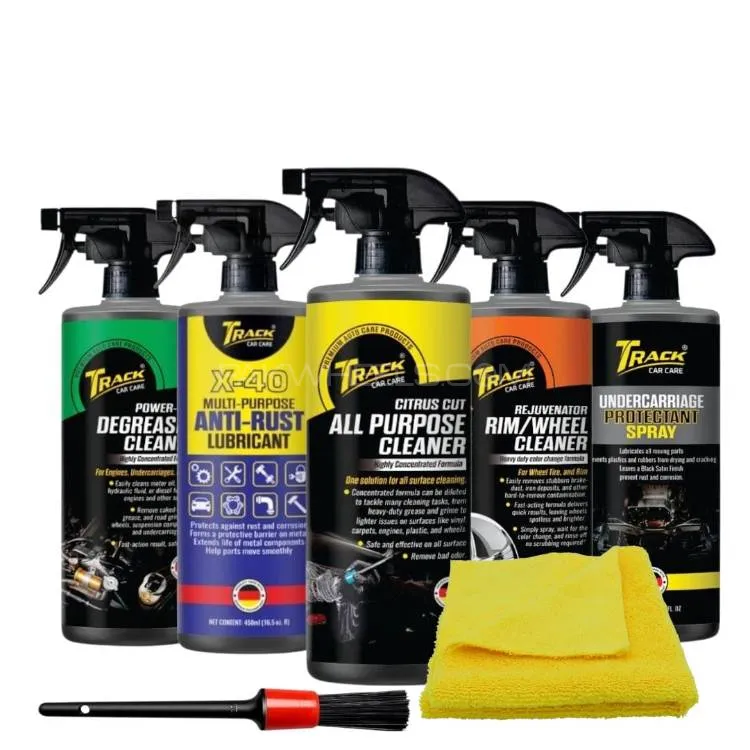 Track Car Care 5 in 1 Complete Detailing Kit (Clean + Shine + Protect) With Free Microfiber Towel Image-1