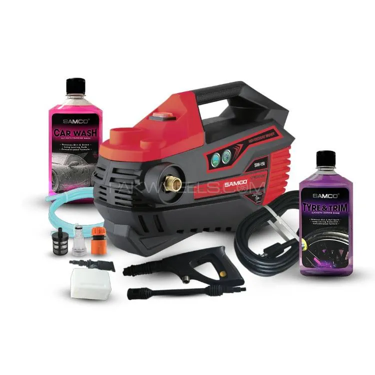 Samco Induction Motor Pressure Washer 1800 Watts (150 Bar) + Foaming Shampoo + Tyre Gel Image-1