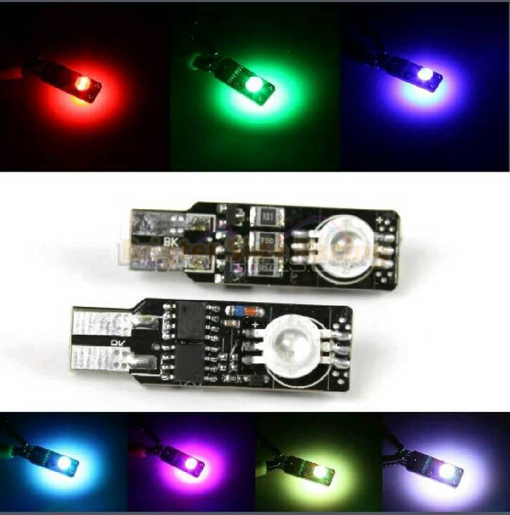 RGB T10 w5w Multicolour parking light with police Flashing Image-1