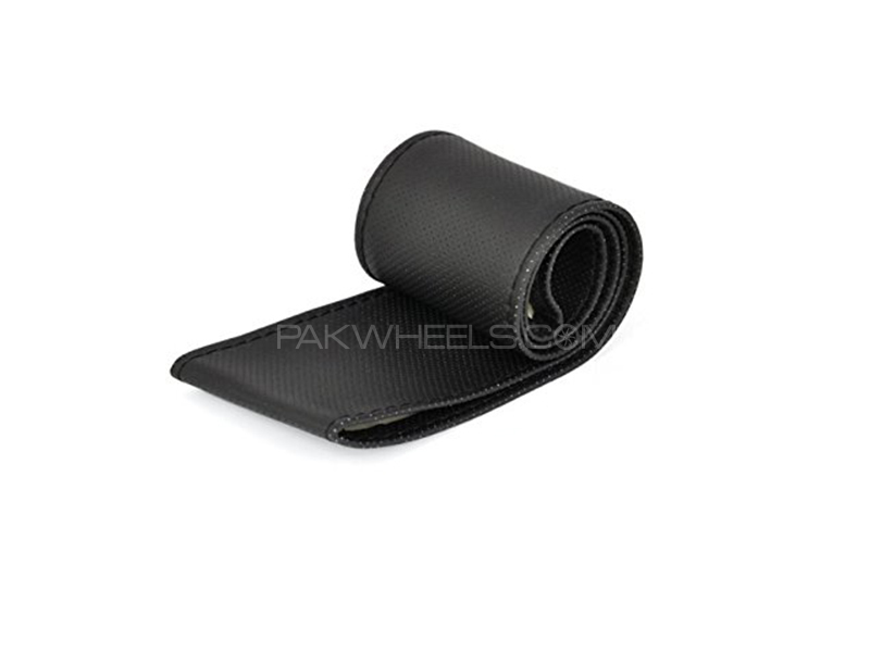 Black Leather Steering Cover Unstitched for sale in Lahore Image-1